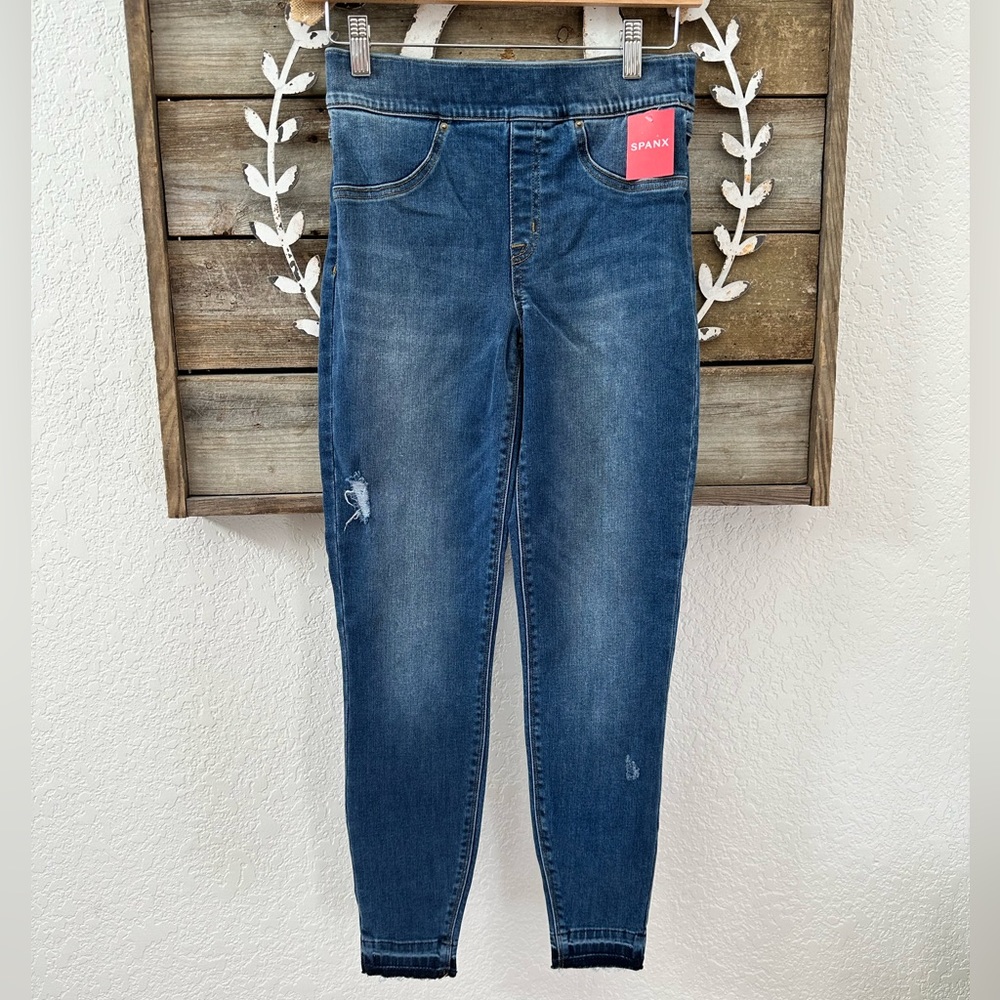 Spanx distressed denim leggings medium wash ladies size S NWT‎